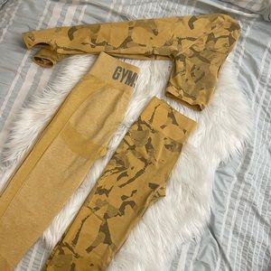 Gymshark Adapt Camo Savanna Leggings Long Sleeve Crop top Flex Yellow Bu…